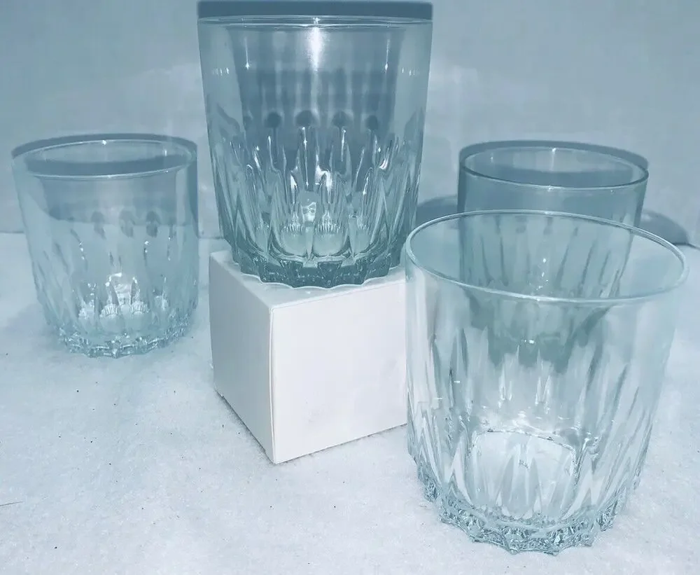 Lot of 4 Luminarc Clear Glass Rocks Double Old Fashion Glasses Turkey Sparkling